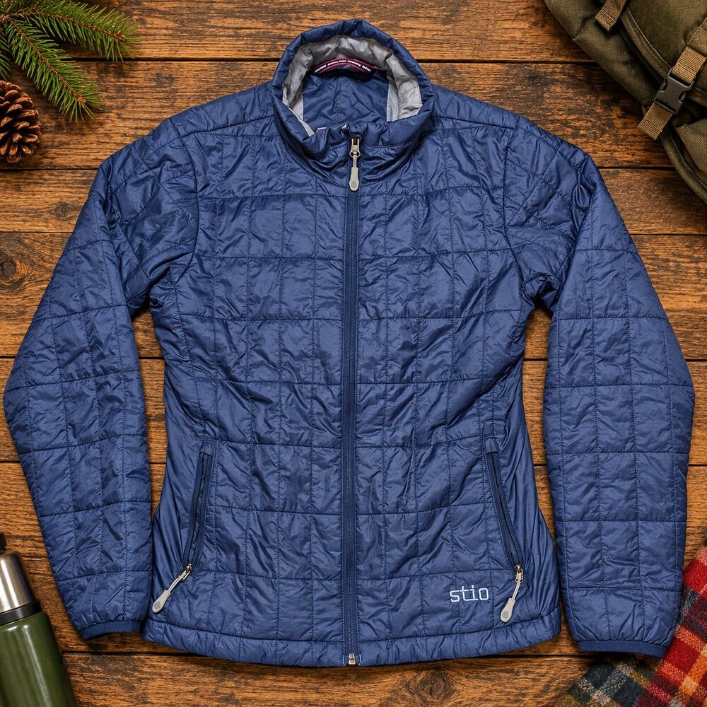 Stio Womens M Blue Quilted Insulated Jacket Full Zip Recycled Nylon Outdoor